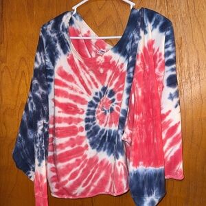 Old Navy Red and Blue Tie-Dye Long Sleeve Top